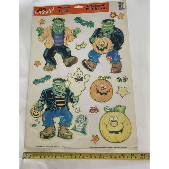 Vtg Fall Halloween Vinyl Window Clings Lot 5 Pumpkin Witch Cat Ghost Decor - Picture 11 of 16